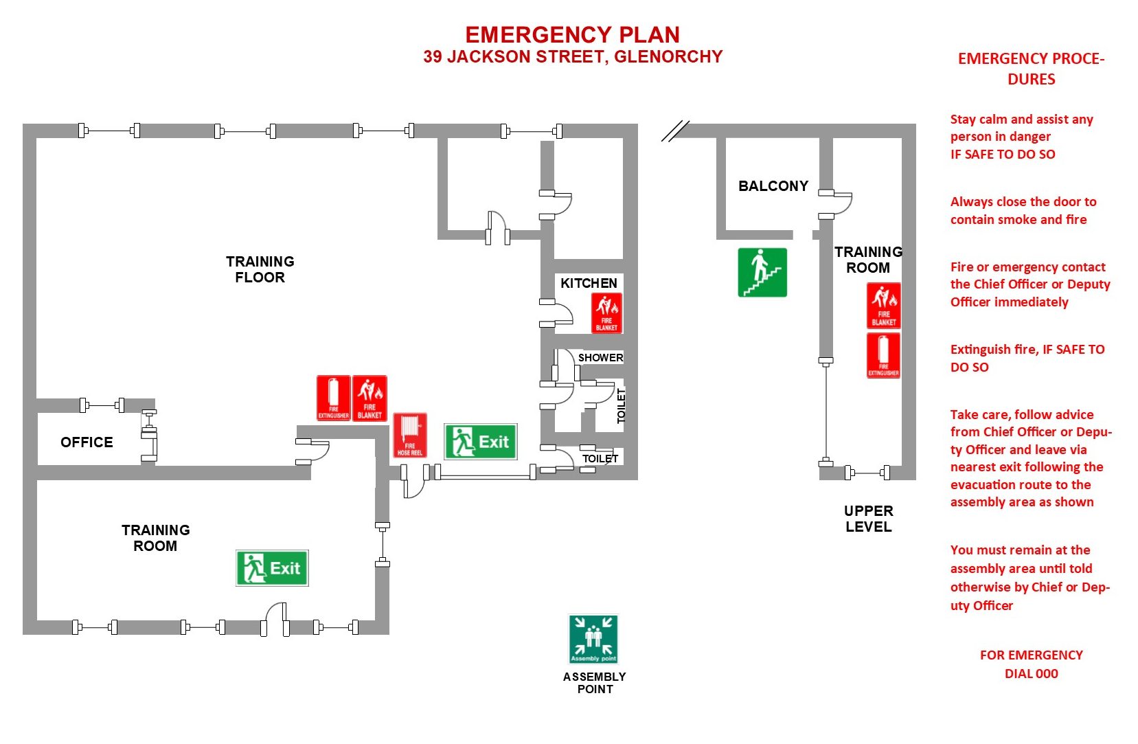Routing plan. Emergency Plan. Office Emergency Plan. Emergency Assembly area. Emergency Route.